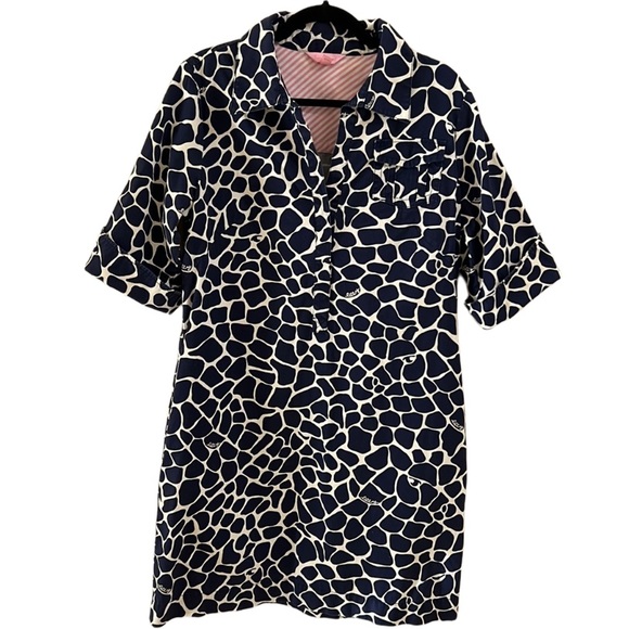 Lilly Pulitzer Dade Shirt Dress Women Sz 10 Navy Hyde Giraffe Animal Print Shift - Picture 2 of 13